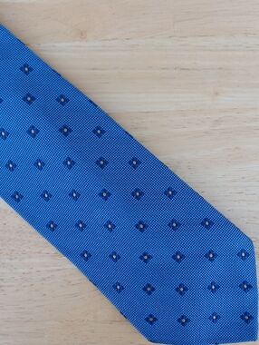 Faconnable Cobalt Blue Tie with Navy and Gold Dot Accents
